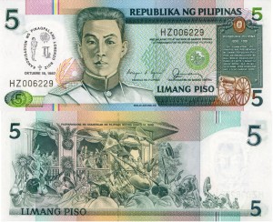 Filipiny 5 Piso 1987 P-176 UNC