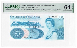 Wyspy świętej Heleny 5 Funtów P-7 ND (1981), PMG 64 EPQ