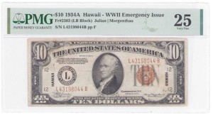 Hawaje 10 dolarów 1934 Fr-2303  seria LB, PMG 25