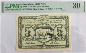 Grenlandia 5 Kroner P-15Aa 1945 PMG30
