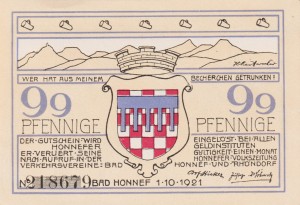 Honnef a.Rhein 99 Pfennige G-627.3 1.10.1921 AU/UNC Lowenburg