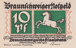 Braunschweig 10 Pf G-155.1a 1.05.1921 aUNC Druckerei Appelhans, Braunschweig