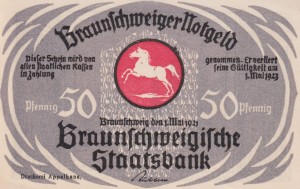 Braunschweig 50 Pf G-155.3g 1.05.1921 AU/UNC Druckerei Appelhans