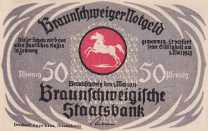 Braunschweig 50 Pf G-155.3h 1.05.1921 AU/UNC Druckerei Appelhans, Braunschweig