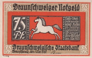 Braunschweig 75 Pf G-155.4i 1.05.1921 AU/UNC Vieweg