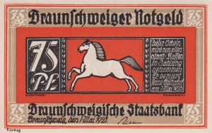 Braunschweig 75 Pf G-155.4i 1.05.1921 aUNC Vieweg