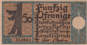 Berlin 50 Pf G-92.9 9.09.1921 aUNC Wilmersdorf