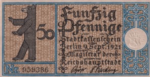 Berlin 50 Pf G-92.11 9.09.1921 aUNC Schoneberg