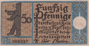 Berlin 50 Pf G-92.12 9.09.1921 AU/UNC Steglitz