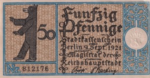 Berlin 50 Pf G-92.13 9.09.1921 AU/UNC Tempelhof