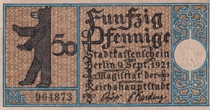 Berlin 50 Pf G-92.17 9.09.1921 AU/UNC Lichtenberg