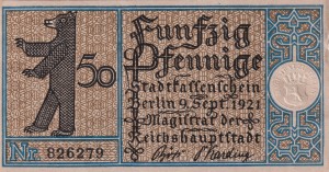 Berlin 50 Pf G-92.2 9.09.1921 XF Tiergarten