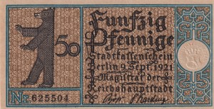 Berlin 50 Pf G-92.6 9.09.1921 aUNC Kreuzberg