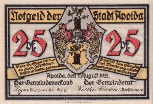 Apolda 25 Pf G-36.2 1.8.1921 AU/UNC D
