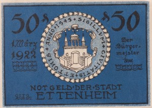 Ettenheim 50 Pf G-354.1.1 1.3.1922 a/UNC Wappen