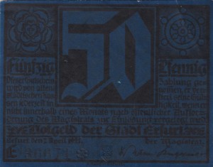 Erfurt 50 Pf G-344.3 7.4.1921 AU UNC E blau