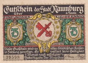 Naumburg 75 Pf G-928.6.1 1921 aUNC Jacobsthor
