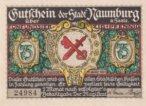 Naumburg 75 Pf G-928.7.3 1921 aUNC An der Saale