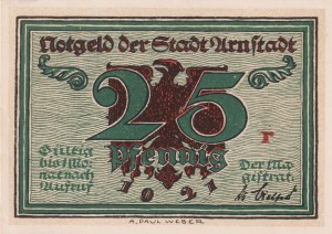 Arnstadt 25 Pf G-43.2 1921 AU/UNC r