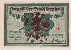 Arnstadt 25 Pf G-43.2 1921 AU/UNC st
