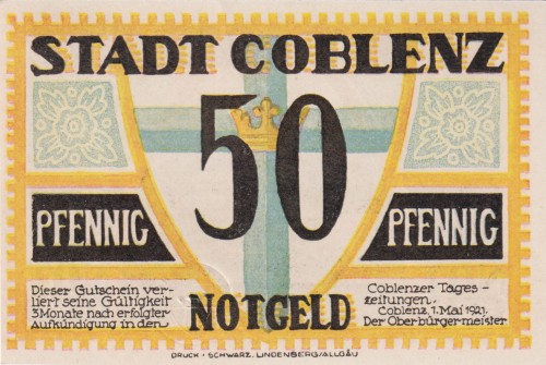 Coblenz 50 Pf G-233.1a 1.5.1921 3A.jpg