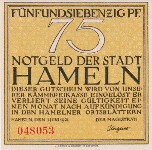 Hameln 75 Pf G-566.1a 1.6.1921 UNC