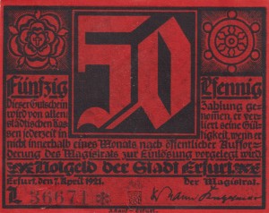 Erfurt 50 Pf G-344.3 7.4.1921 AU/UNC L rot