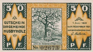 Husbyholz 50 Pf G-638.1.6 1.7.1921-31.12.1921 UNC Bismarckdenkmal