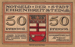 Ehrenbreitstein 25 Pf G-311.1 3.8.1921 AU/UNC