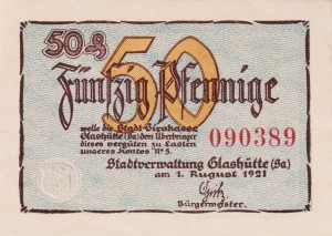 Glashutte 50 Pf G-430.1 1.8.1921 aUNC
