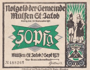 Mulsen St. Jacob 50 Pf G-906.1 30.9.1921 AU/UNC Bild: 2