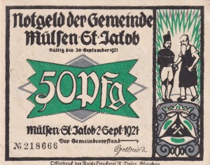 Mulsen St. Jacob 50 Pf G-906.1 30.9.1921 AU/UNC Bild: 3