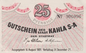 Kahla 25 Pf G-668.5 15.8.1921-31.12.1922 