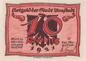 Arnstadt 10 Pf G-43.1 1921 AU/UNC Bst: r