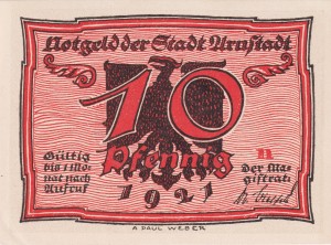 Arnstadt 10 Pf G-43.1 1921 aUNC Bst: n