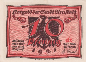 Arnstadt 10 Pf G-43.1 1921 AU/UNC Bst: dt