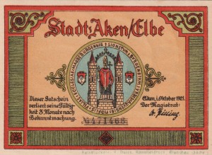 Aken 50 Pf G-8 10.1921 AU/UNC 3. Fruher warst