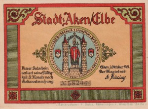 Aken 75 Pf G-8 10.1921 AU/UNC