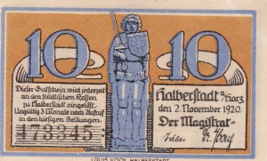 Halberstadt 10 Pf G-504.1a 2.11.1920 AU/UNC 