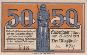 Halberstadt 50 Pf G-504.3a 27.04.1921 AU/UNC 