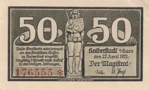 Halberstadt 50 Pf G-504.2b 27.4.1921 AU/UNC Buko