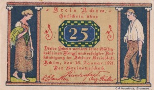Achim 25 Pf G-2 15.1.1921 AU/UNC 