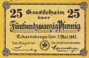 Eckartsberga Thur 25 Pf G-305.2 1.5.1921 aUNC