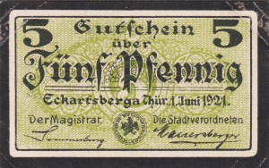 Eckartsberga Thur 5 Pf G-305.3 1.5.1921 VF
