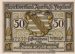 Auerbach 50 Pf G-53 1.7.1921 AU/UNC Nr 2