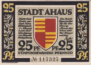 Ahaus 25 Pf G-3.1a 7.6.1921 AU/UNC