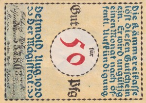 Detmold 50 Pf G-268.1 8.1920 AU/UNC