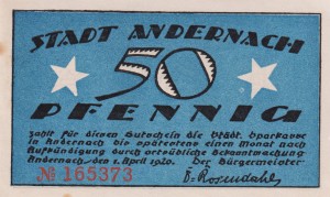 Andernach 50  Pf G-32.1a 1.4.1920 AU/UNC
