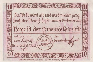 Neinstedt 10 Pf G-933.1 1.7.1921 XF