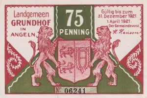 Grundhof in Angeln 75 Pf G-493.2.3 1.4.1921-31.12.1921 XF Kirchspiel